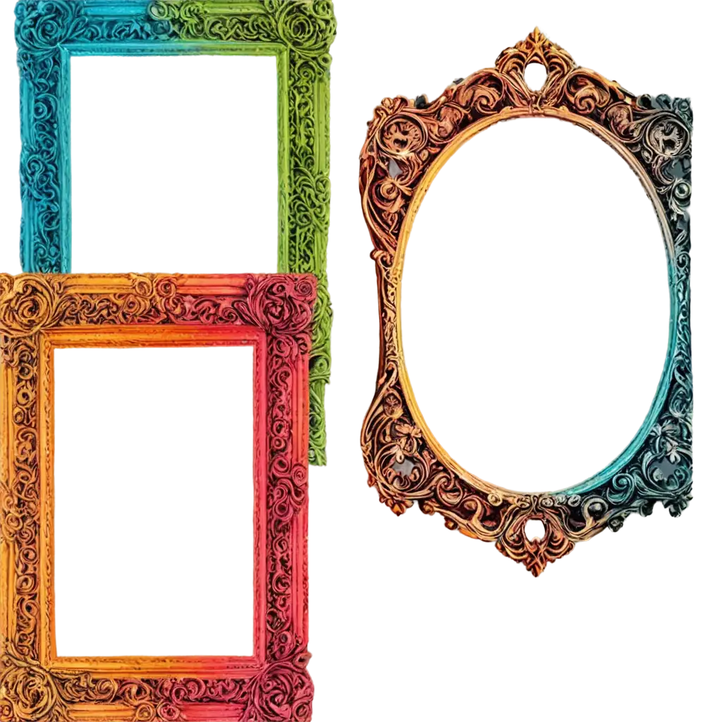 Ornate-Vintage-Style-Picture-Frames-PNG-with-Intricate-Details-in-Bright-Colors-Transparent-Background