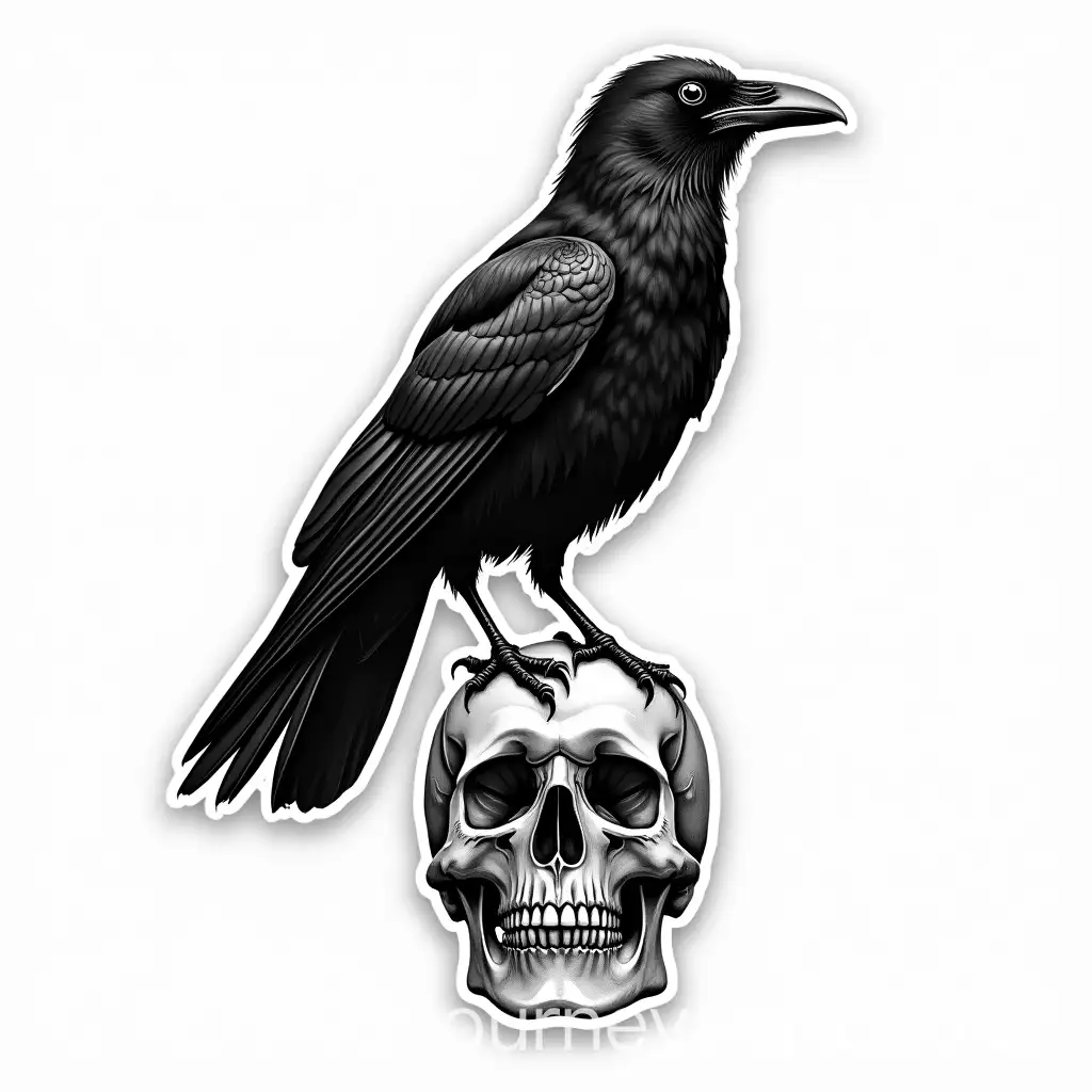 Gothic-Crow-Perched-on-Skull-Sticker-Style-Vector-Clipart
