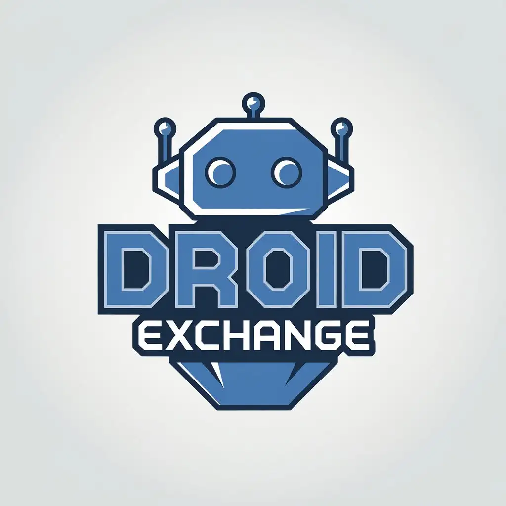 LOGO-Design-For-Droid-Exchange-Blue-Text-in-Robot-Style-for-Cryptocurrency-Exchange