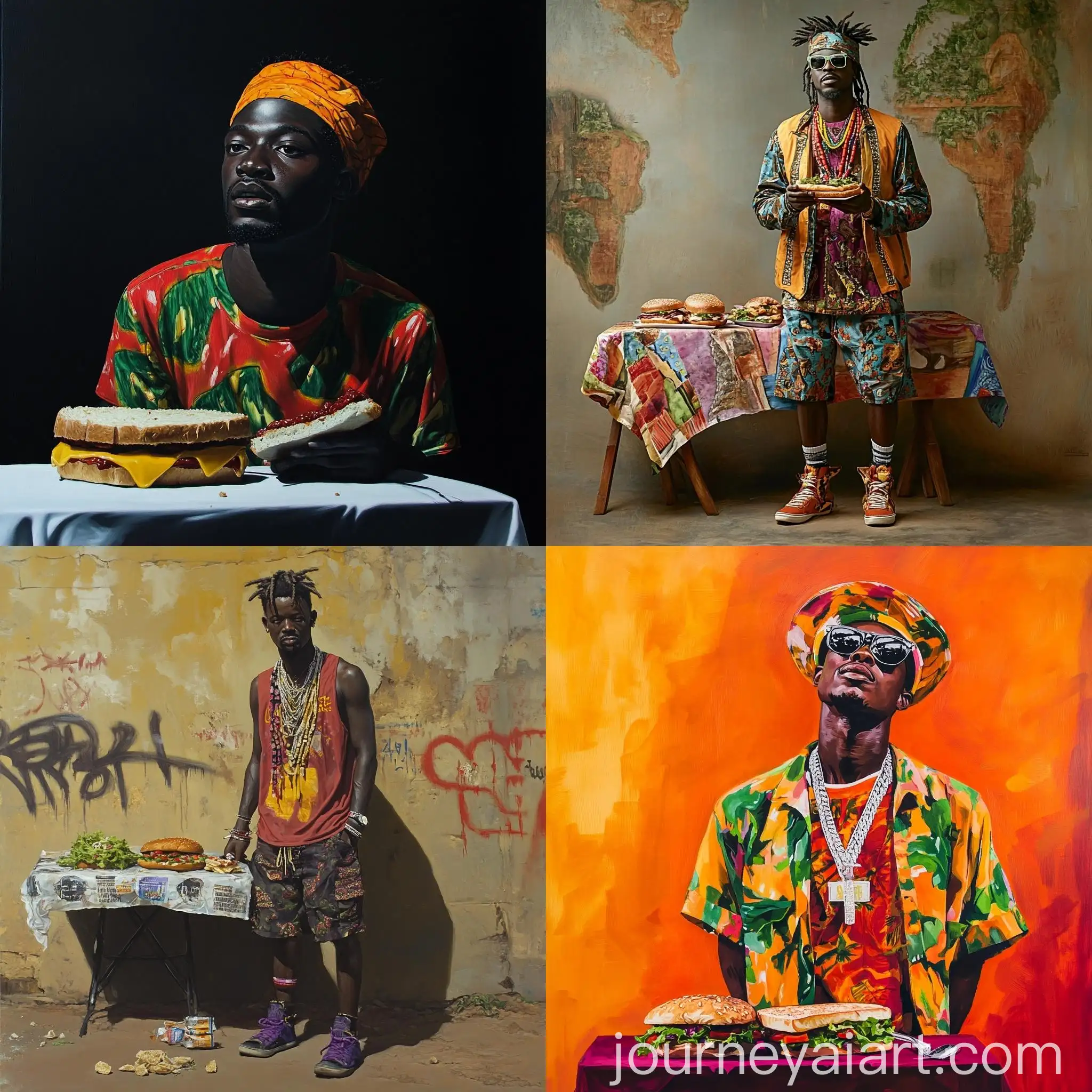 African-Rapper-with-Sandwich-at-Paintery-Table