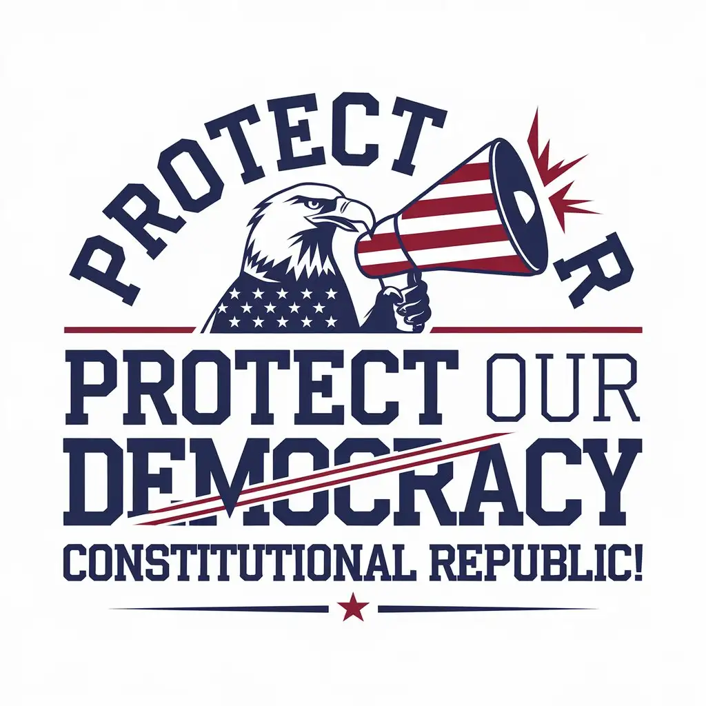 LOGO Design for Constitutional Republic American Bald Eagle with Flag Megaphone and Strikethrough Democracy Theme