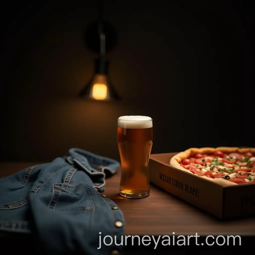 CloseUp-of-Beer-on-a-Table-with-Pizza-Box-and-Denim-Jacket-in-Dimly-Lit-Room