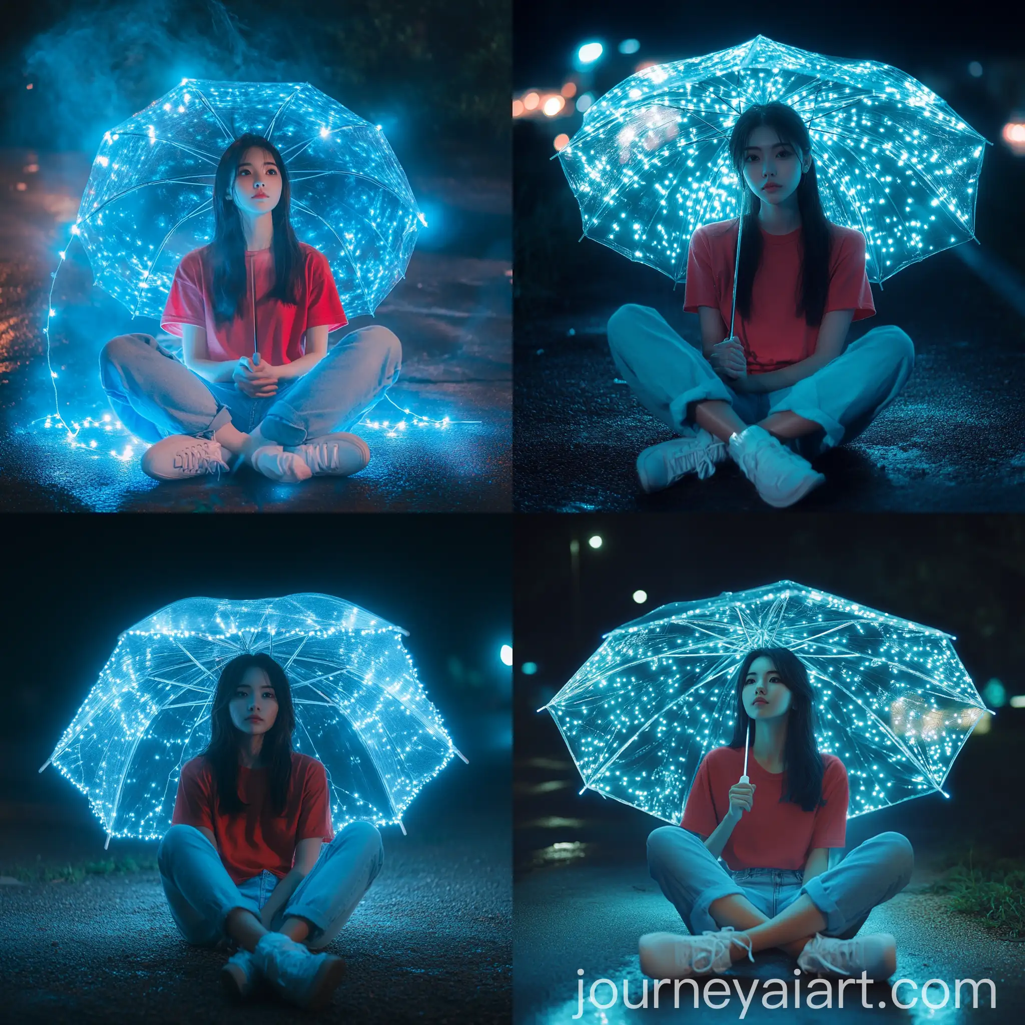 Asian-Woman-with-Illuminated-Umbrella-in-Enchanted-Night-Scene