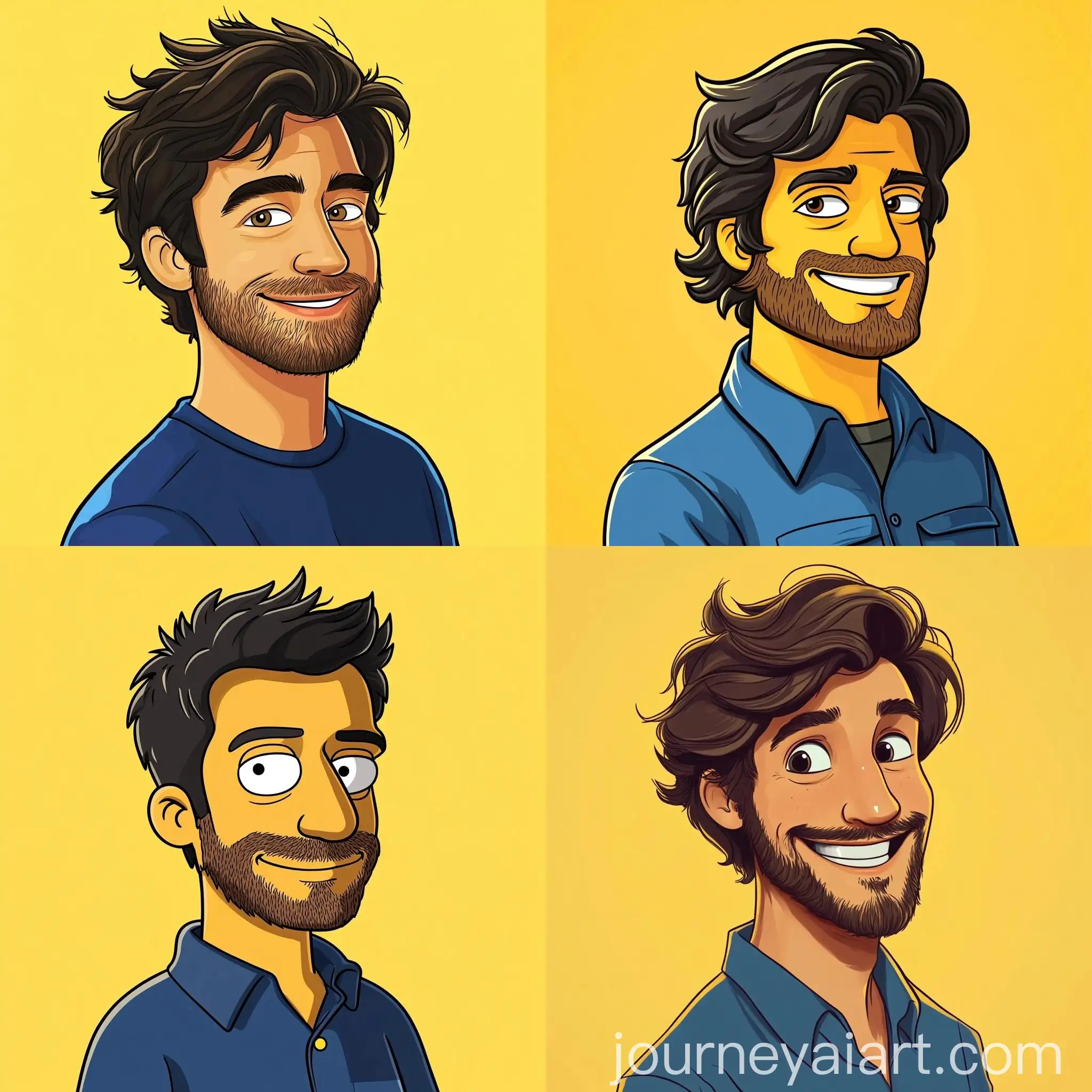 Cartoon-Character-Portrait-Smiling-Man-with-Dark-Brown-Hair-and-Blue-Shirt