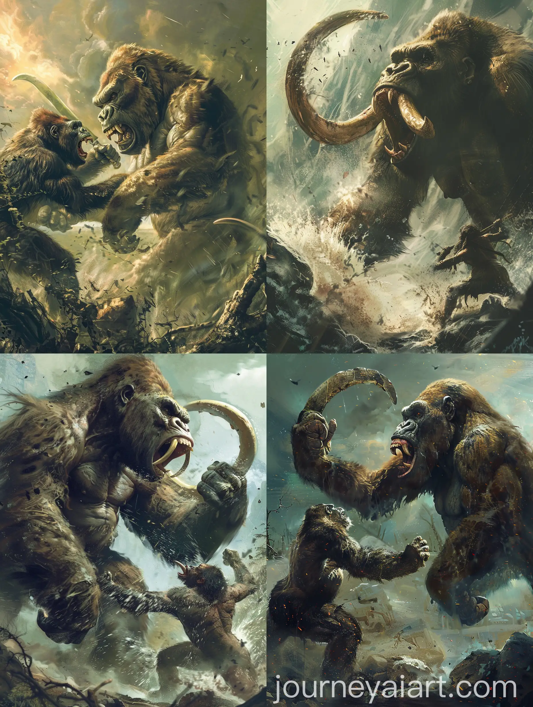 Epic-Battle-Gorilla-Confronts-Mammoth-in-a-Primordial-Clash