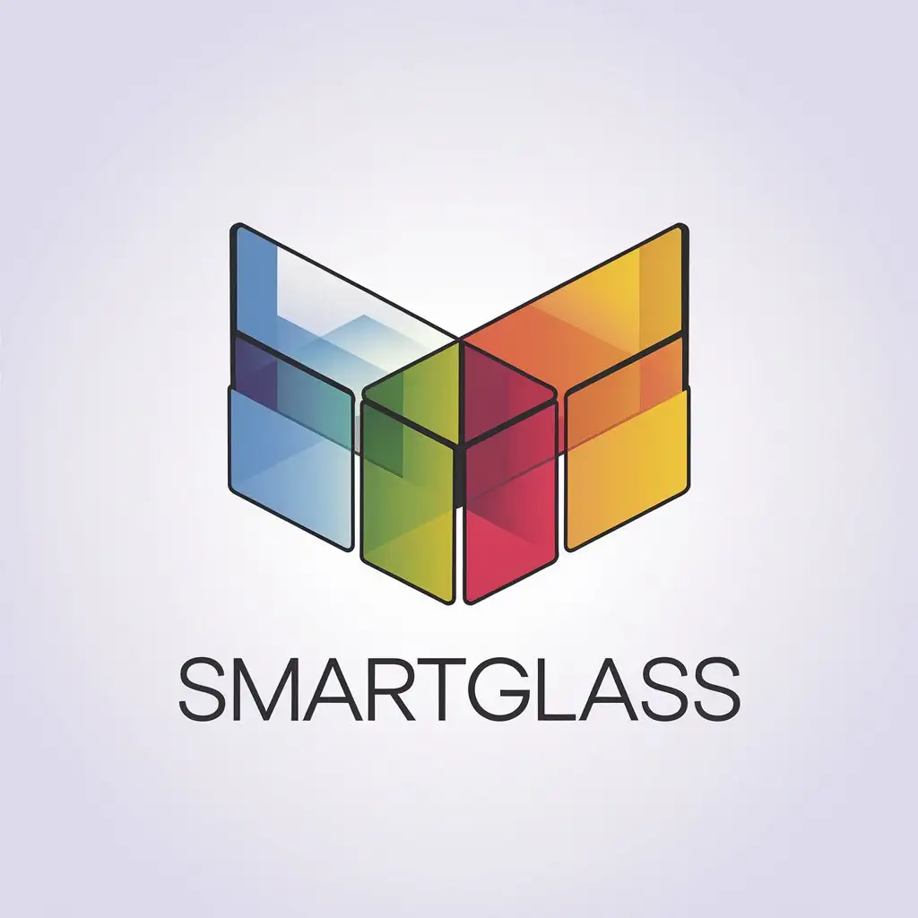 a vector logo design,with the text "SmartGlass", main symbol:Several intersecting glass pieces, colorful, with a sense of perspective, showing the transparency of glass,Minimalistic,be used in Technology industry,clear background