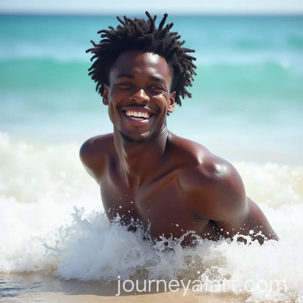 Joyful-Black-Male-with-Violet-Eyes-Enjoying-Beach-Waves