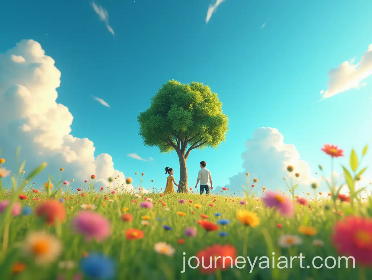 Whimsical-Space-Scene-with-Lush-Meadow-and-Colorful-Wildflowers