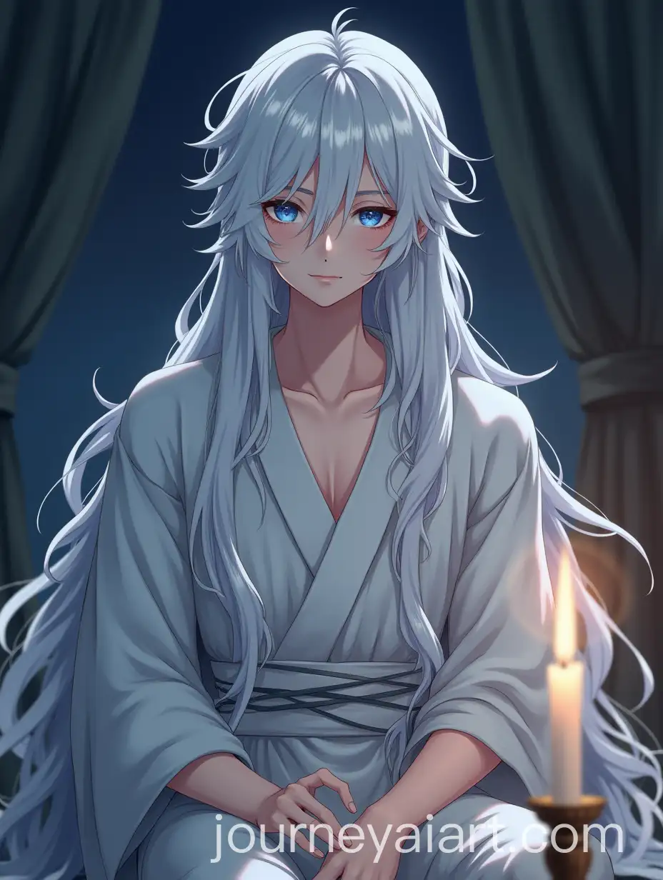 Androgynous-Man-with-Long-White-Hair-in-Candlelit-Fantasy-Room