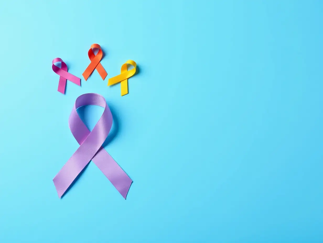 World-Cancer-Day-Concept-Colorful-Awareness-Ribbons-on-Blue-Background