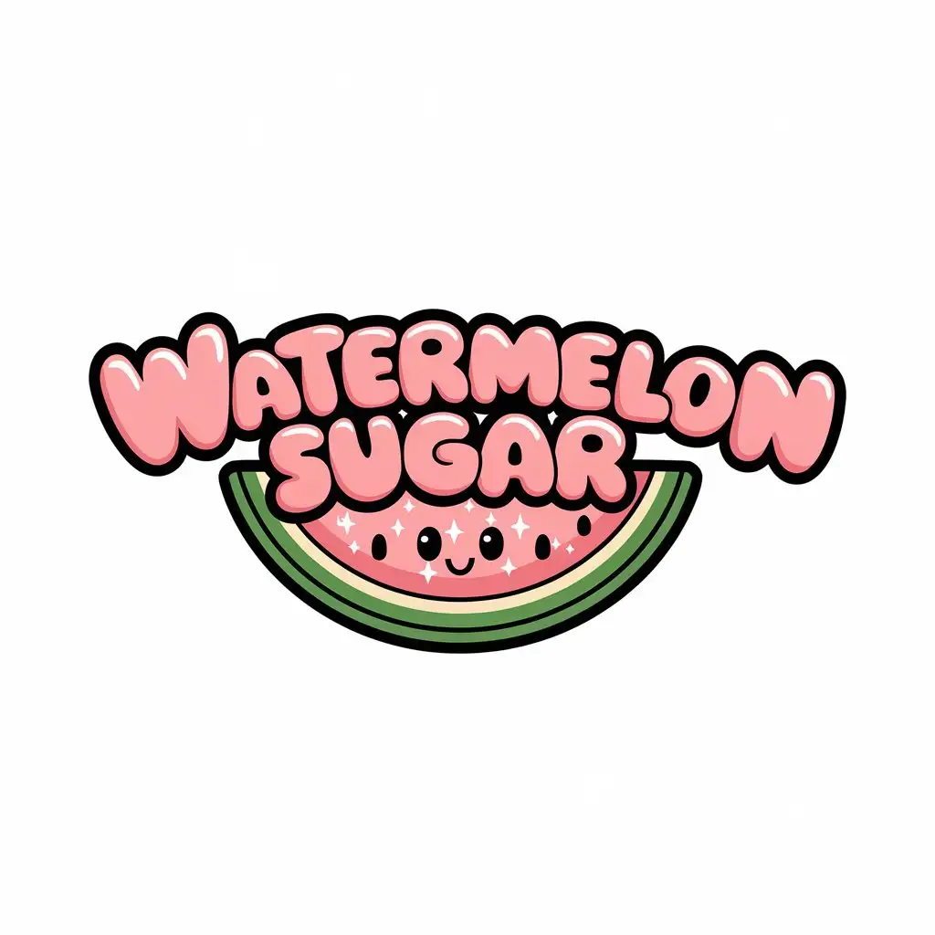 LOGO Design for Watermelon Sugar Kawaii Watermelon Slice with Sparkly Sugar and Pink Text on White Background