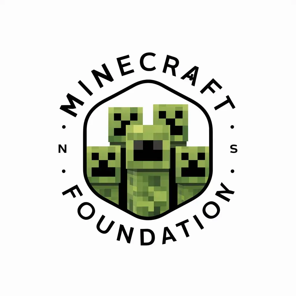 a vector logo design,with the text "MinecraftFoundation", main symbol:Creepers from minecraft,complex,be used in Entertainment industry,clear background