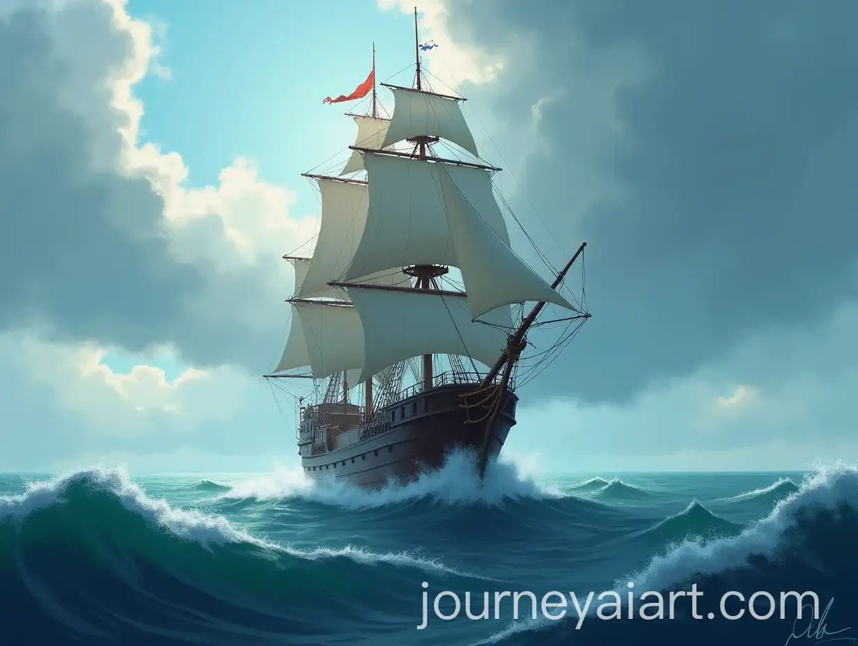 Pirate-Ship-Sailing-Through-a-Stormy-Sea-with-Cloudy-Skies