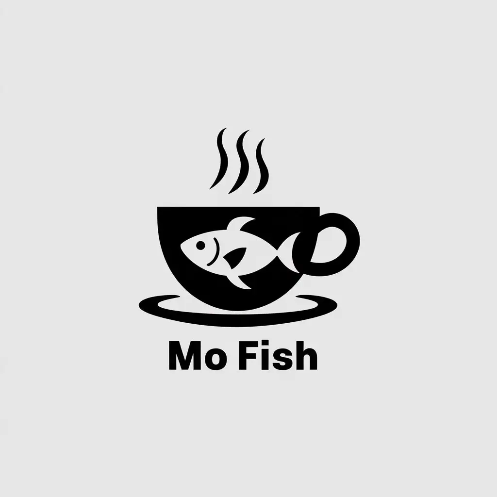 a vector logo design,with the text "Mo Fish", main symbol:idling in study or work,Minimalistic,be used in coffee industry,clear background