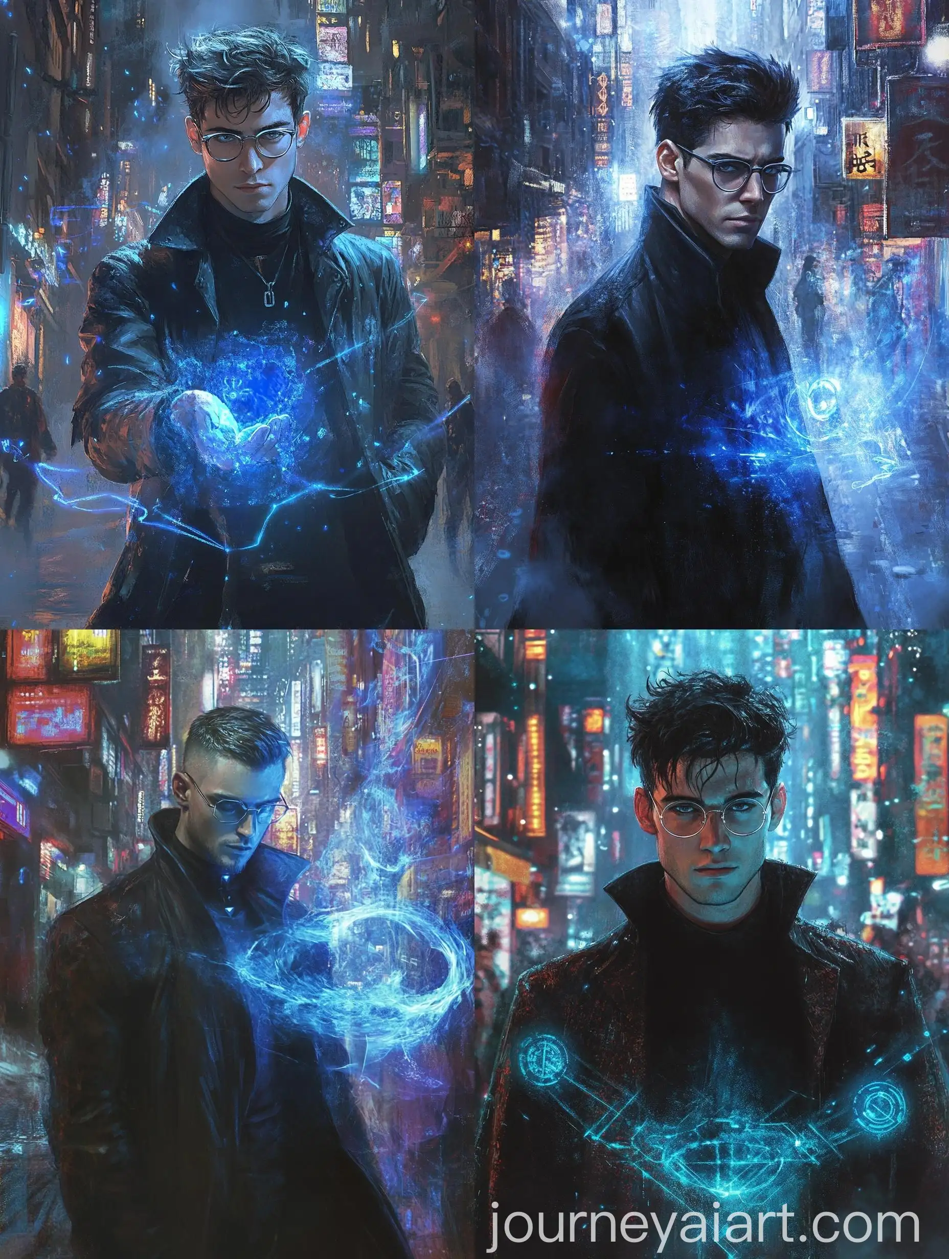 Wizard-Casting-Blue-Magic-in-Futuristic-Cyberpunk-City