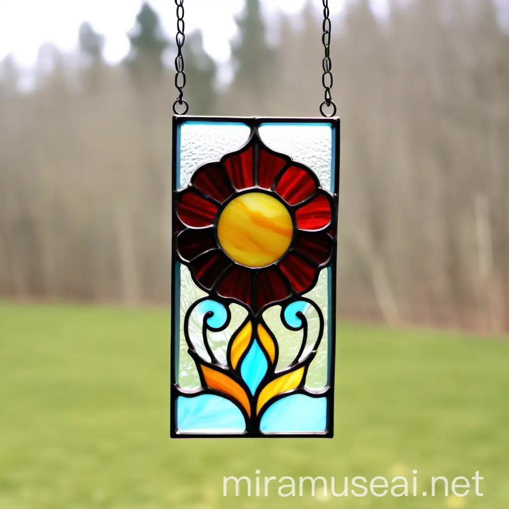 Art Nouveau Stained Glass Pendant with Abstract Floral Design