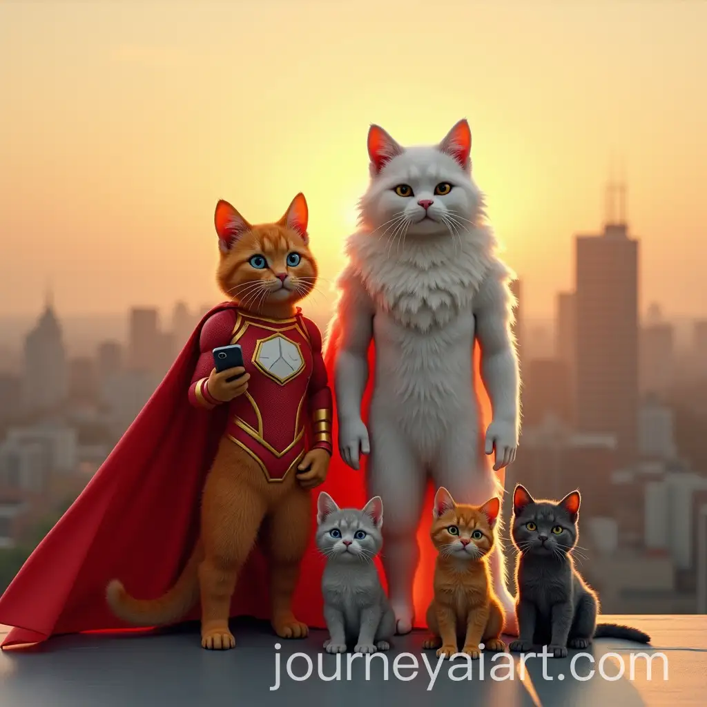 Superhero-Family-of-AnthropomorphicAI-Image-Prompt-Expansion-Cats-on-Rooftop-at-Sunset