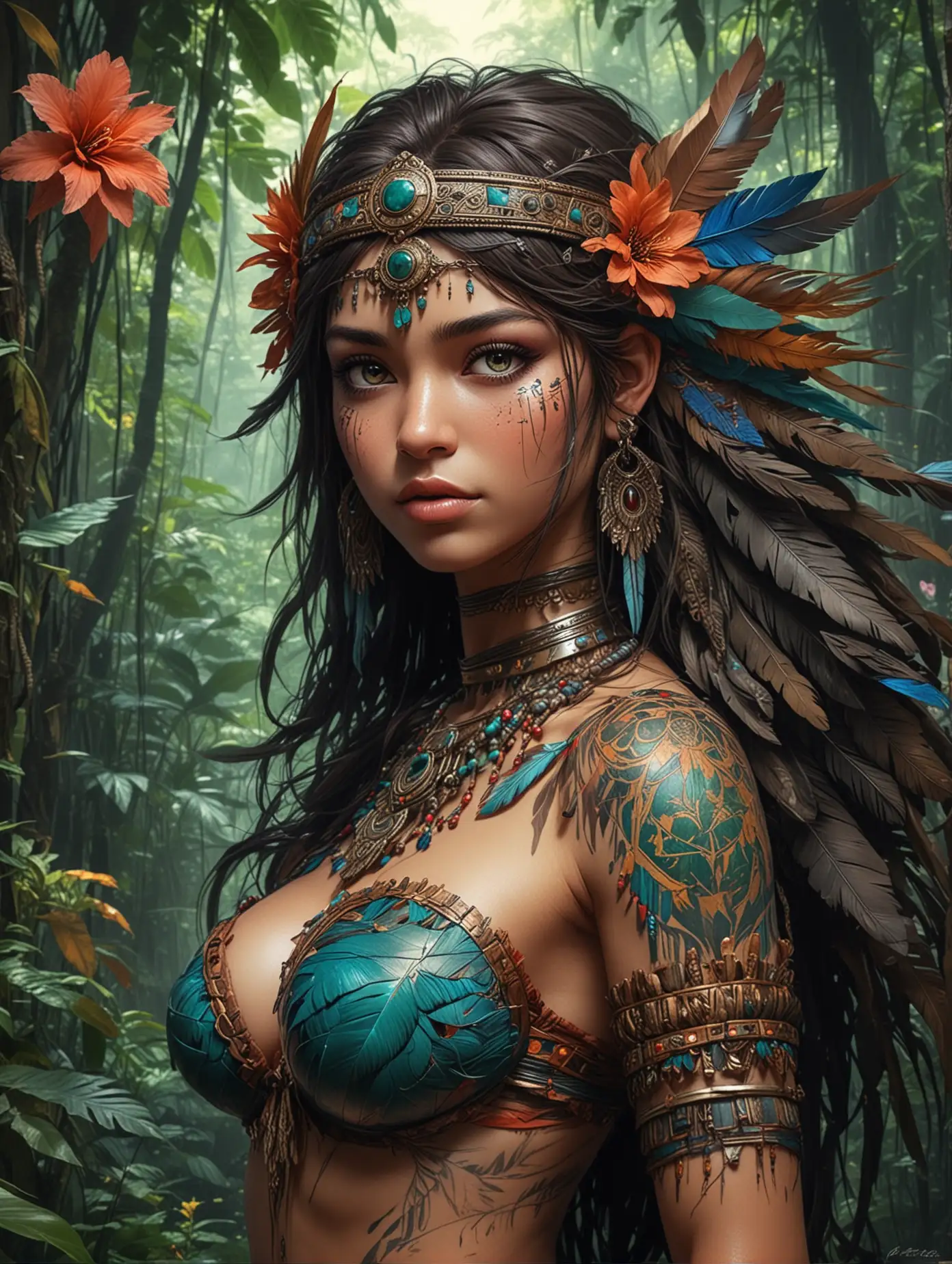 Mayan-Warrior-Princess-with-Sacred-Jade-and-Vibrant-Feathers-in-Ancient-Jungle