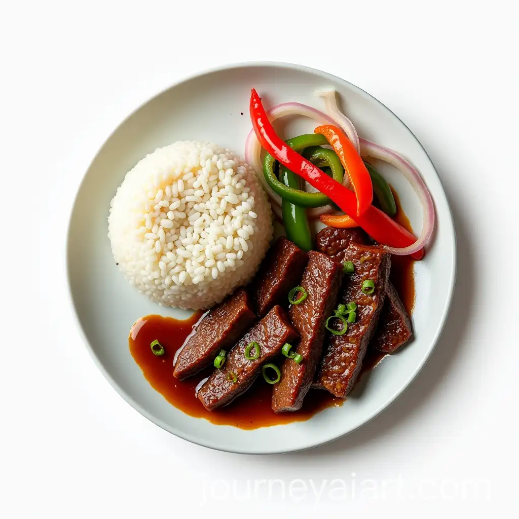 Vietnamese-Black-Pepper-Beef-StirFry-with-Rice-on-White-Plate