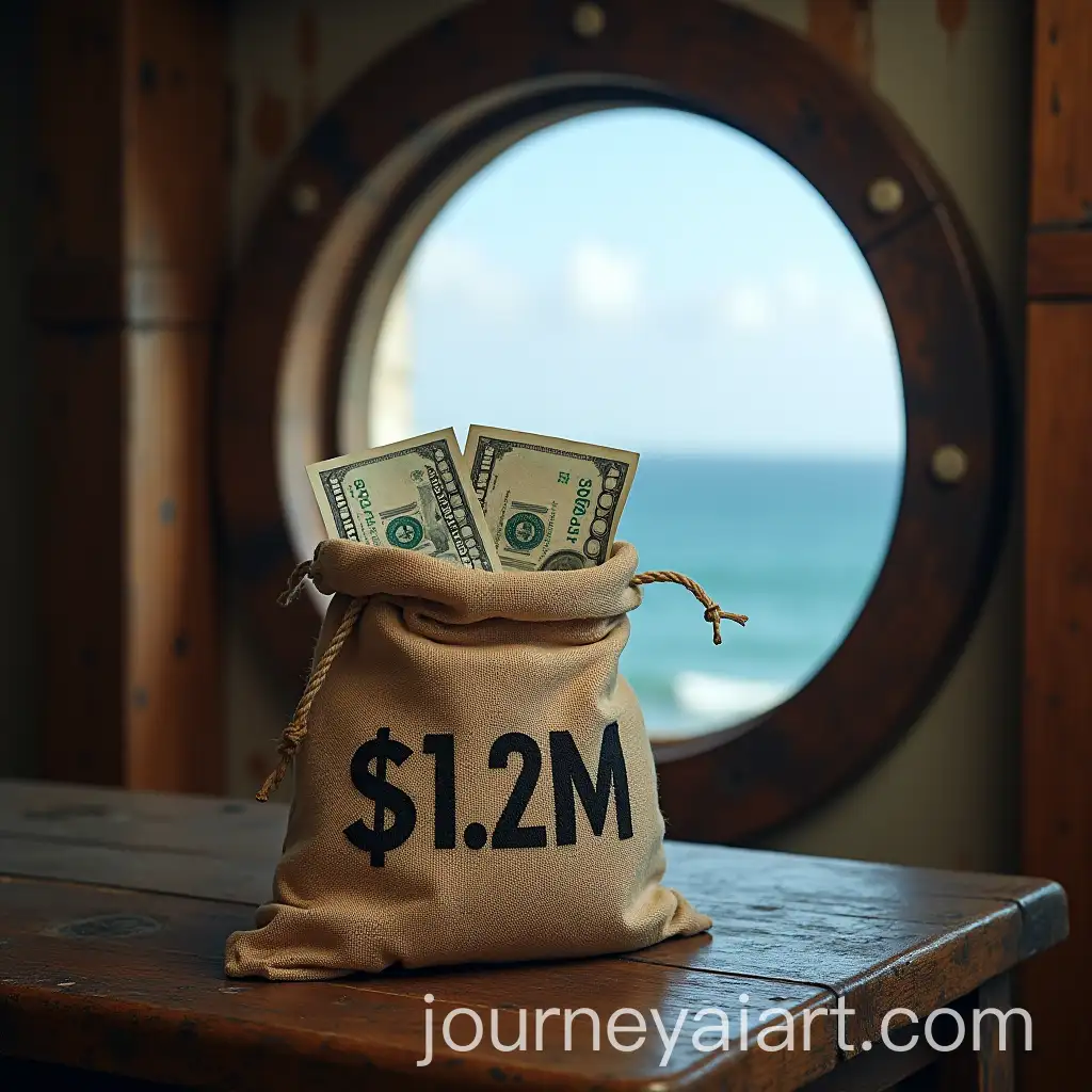 Sack-of-Money-Labeled-12M-in-a-Rustic-Lighthouse-with-Ocean-View