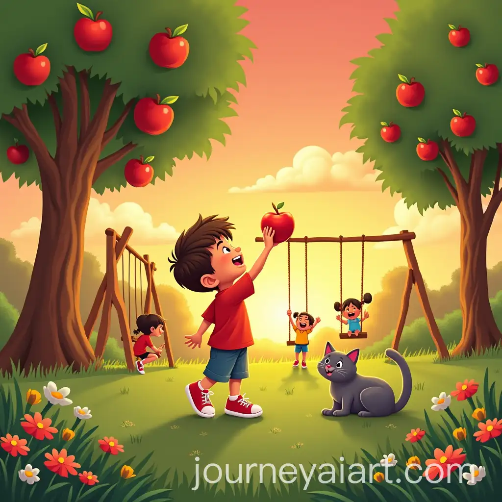 Children-Playing-in-a-Cheerful-Park-with-Vibrant-Sunset-Sky