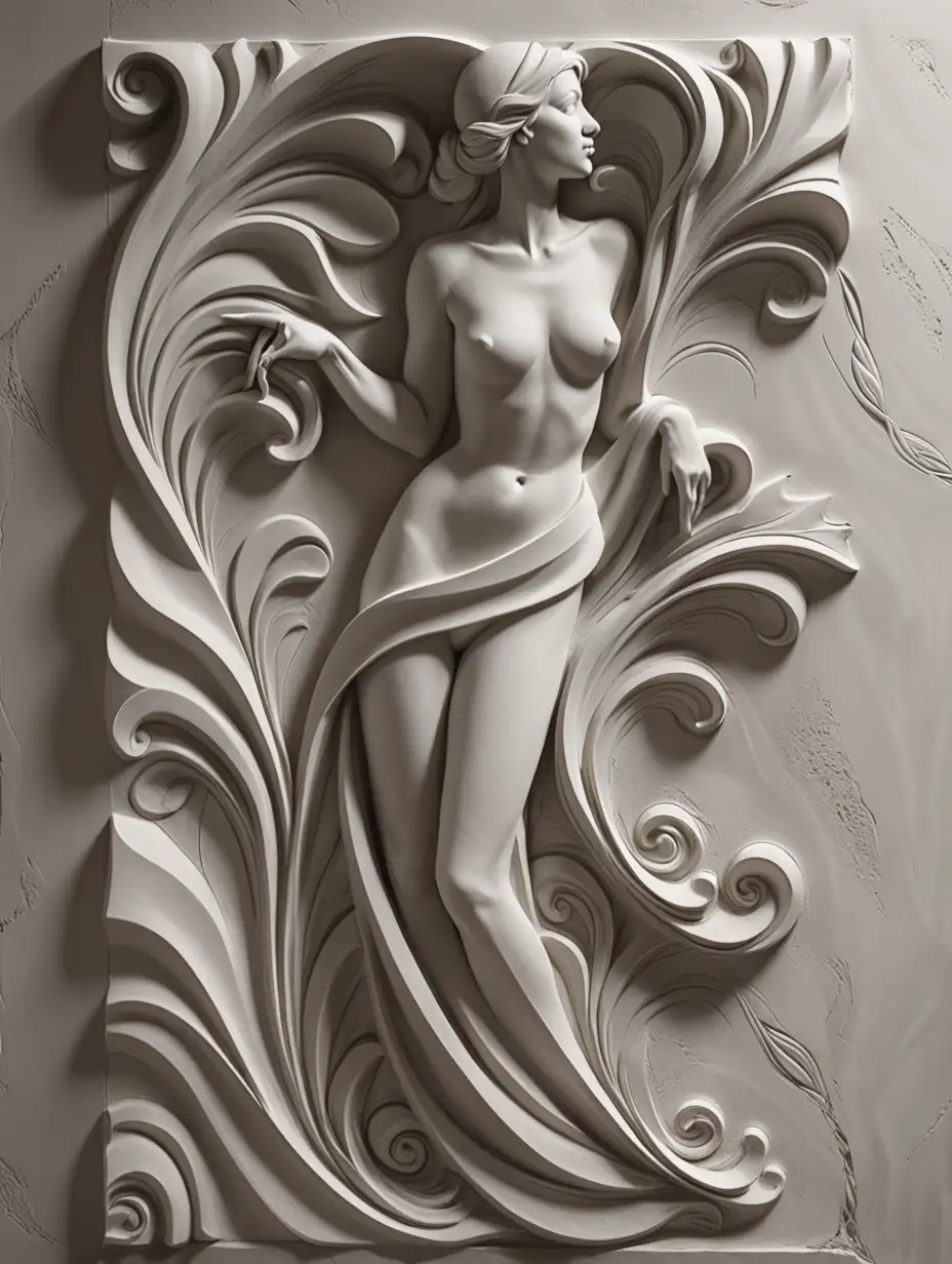 Smooth-Plaster-BasRelief-Wall-Art-with-SmokeLike-Lines