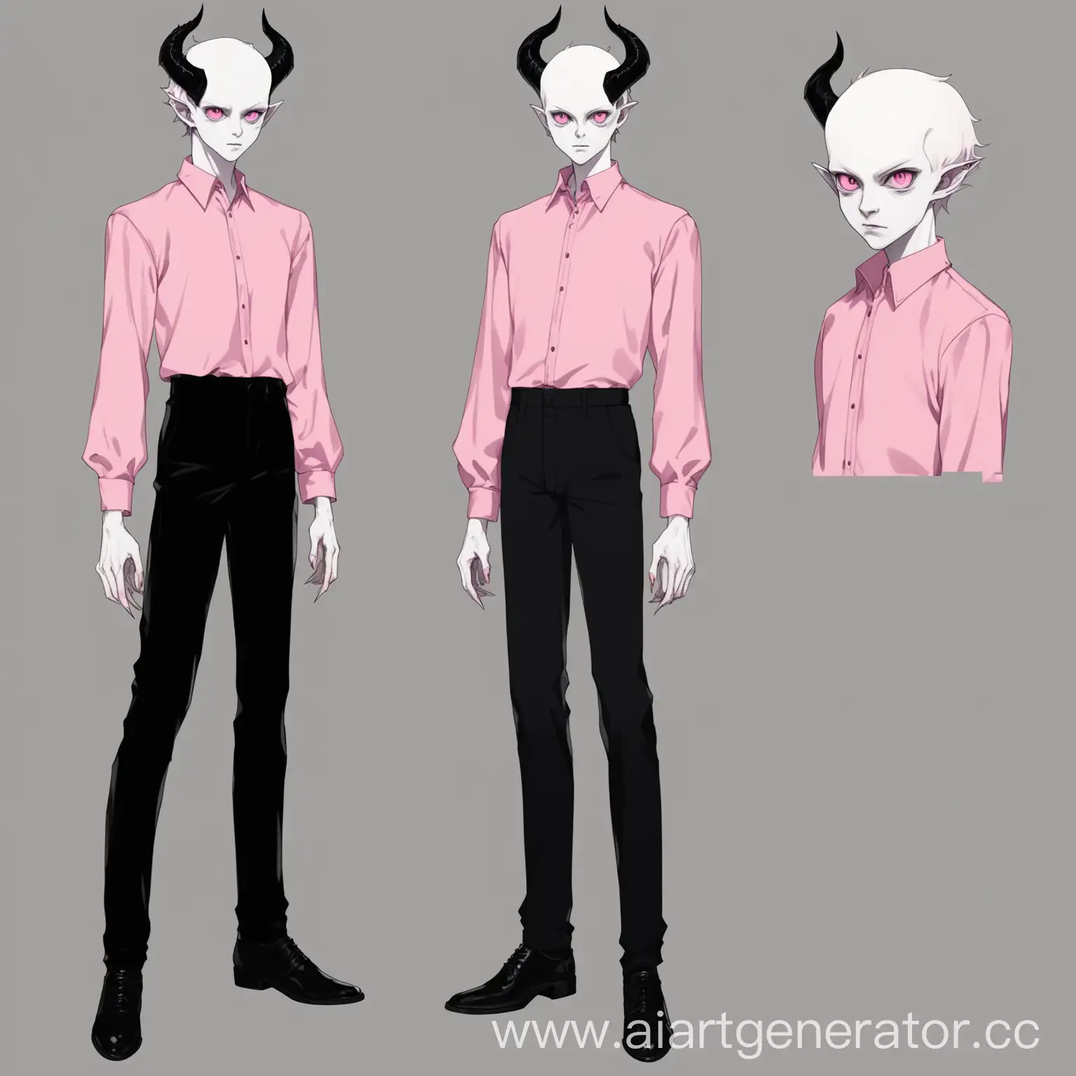 Boy-Demon-with-Pink-Shirt-and-Horns-in-Strict-Style-Attire