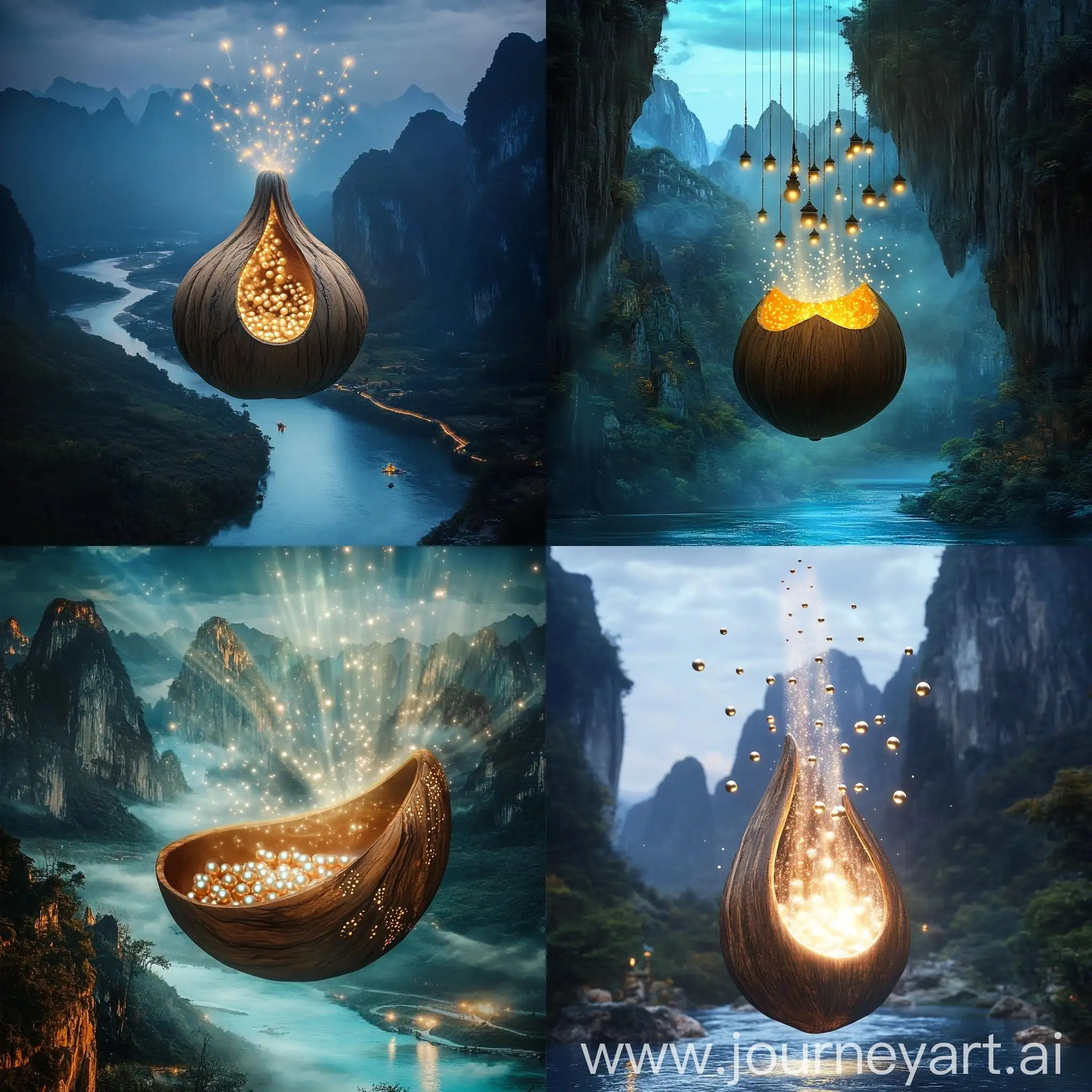 Mystical-Gourd-Emitting-Radiant-Light-Over-Serene-Mountain-Waterscape