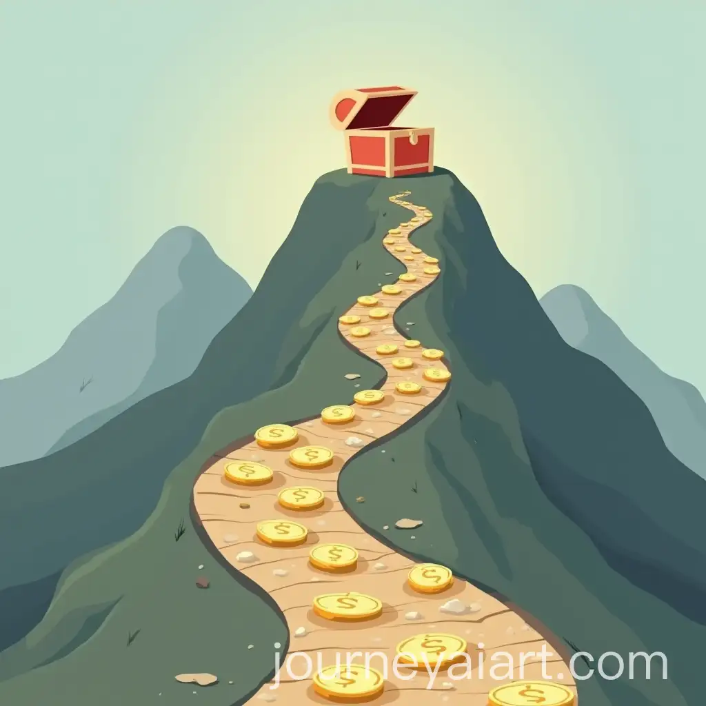 Winding-Road-to-a-Mountain-Peak-with-Treasure-Chest-and-Savings-Banks