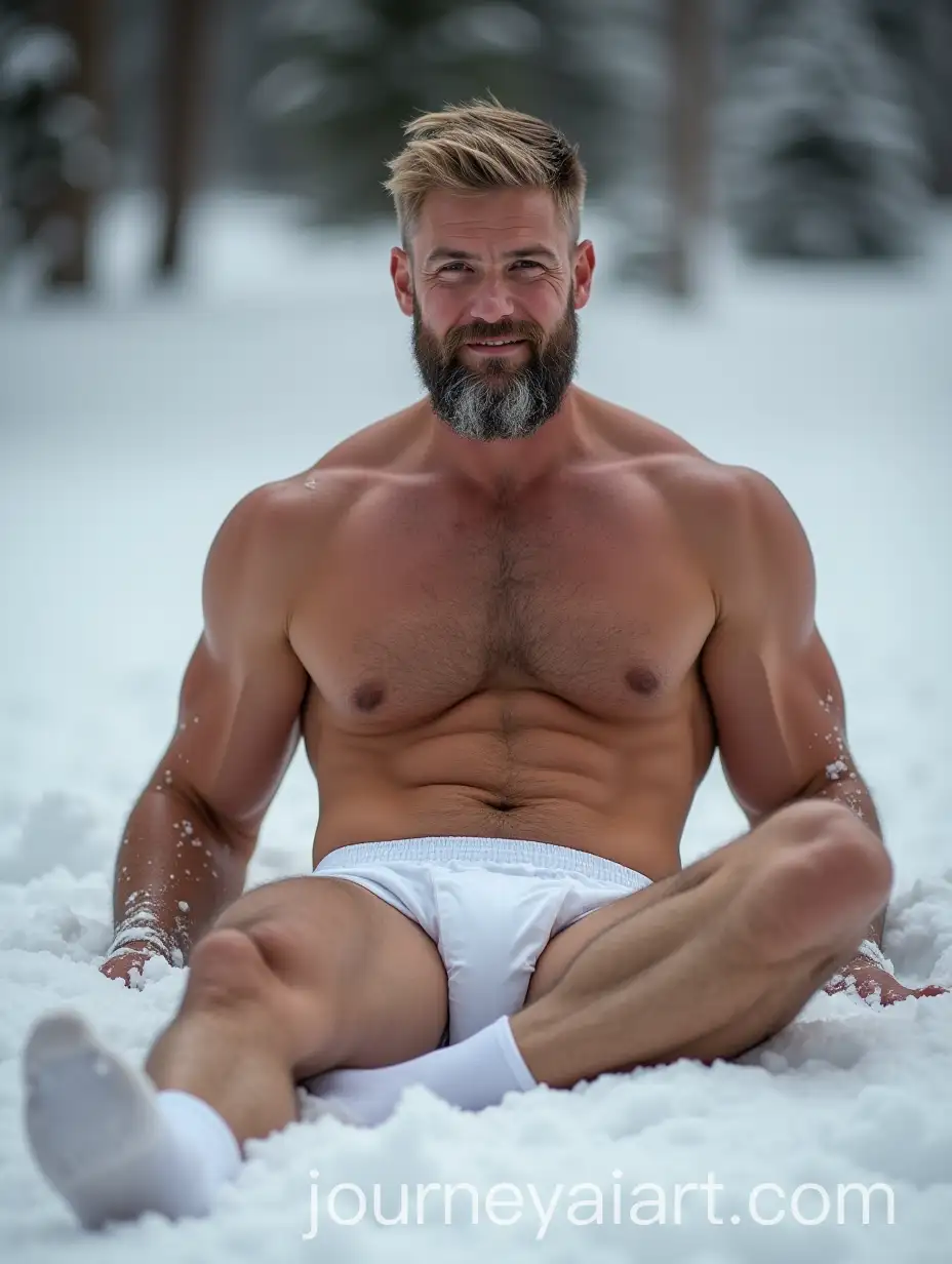 Rugged-Blond-Man-with-Short-Beard-Relaxing-in-the-Snow-in-White-Briefs-and-Socks