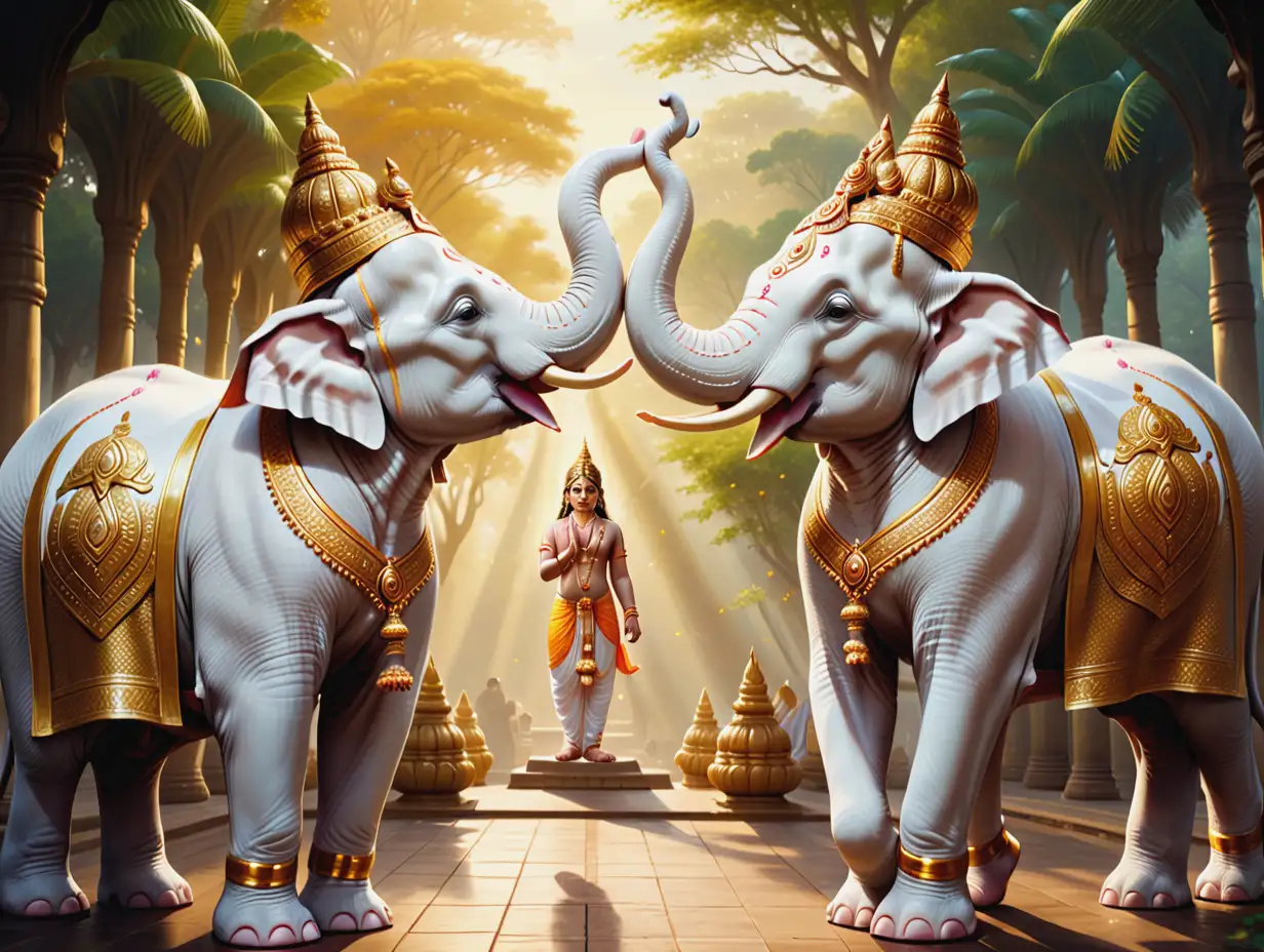 Two-White-Elephants-Saluting-Each-Other-in-Gold-Inspired-by-Hindu-Mythology-Art