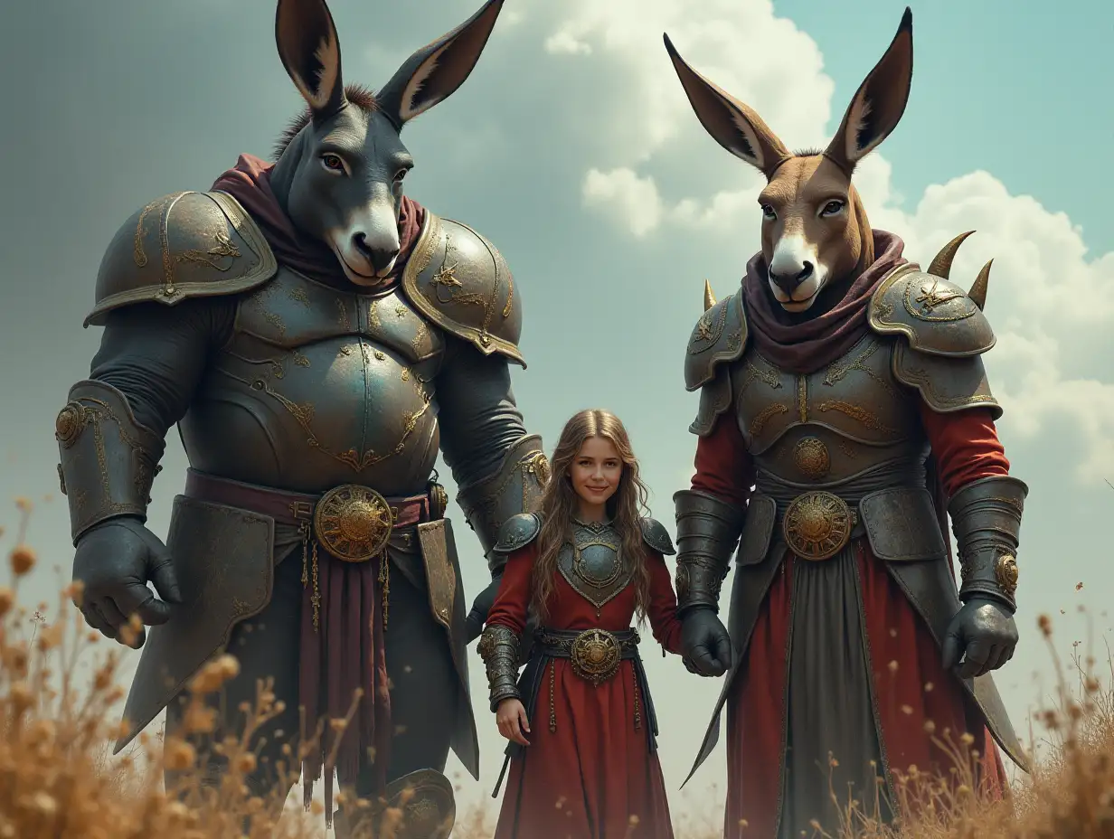 Ki-Fantasy family,Man,Woman, and Children, giant donkey face and with glass and stone armor equipment