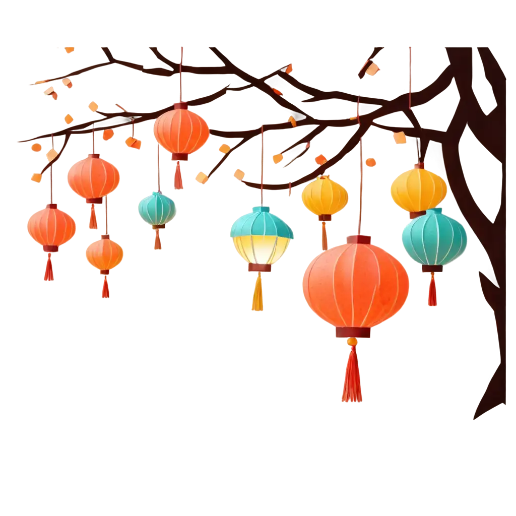 Branches hanging with lanterns, paper-cut wind