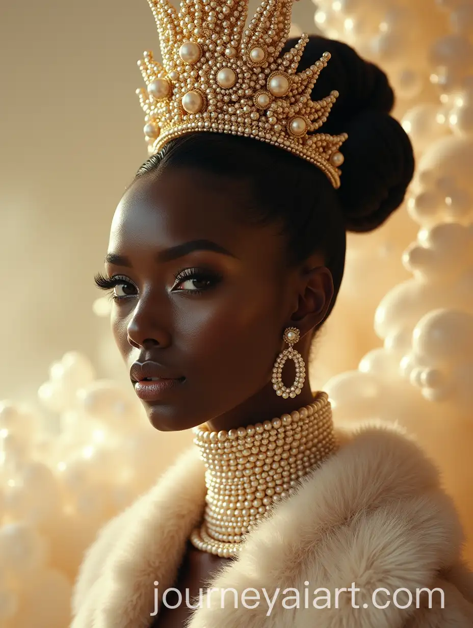Striking-DarkSkinned-Woman-in-PearlEncrusted-Fur-Coat-with-Sculptural-Crown