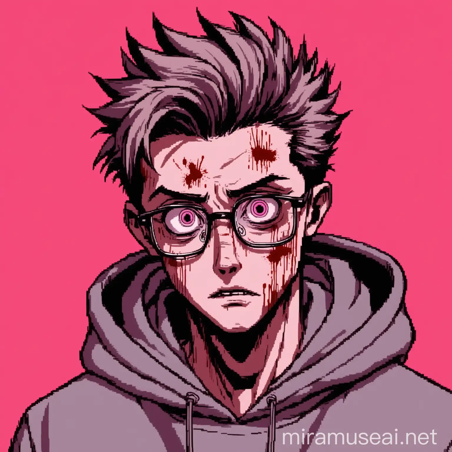 Cool Hacker with Quiff Hair and Glasses on Pink Background