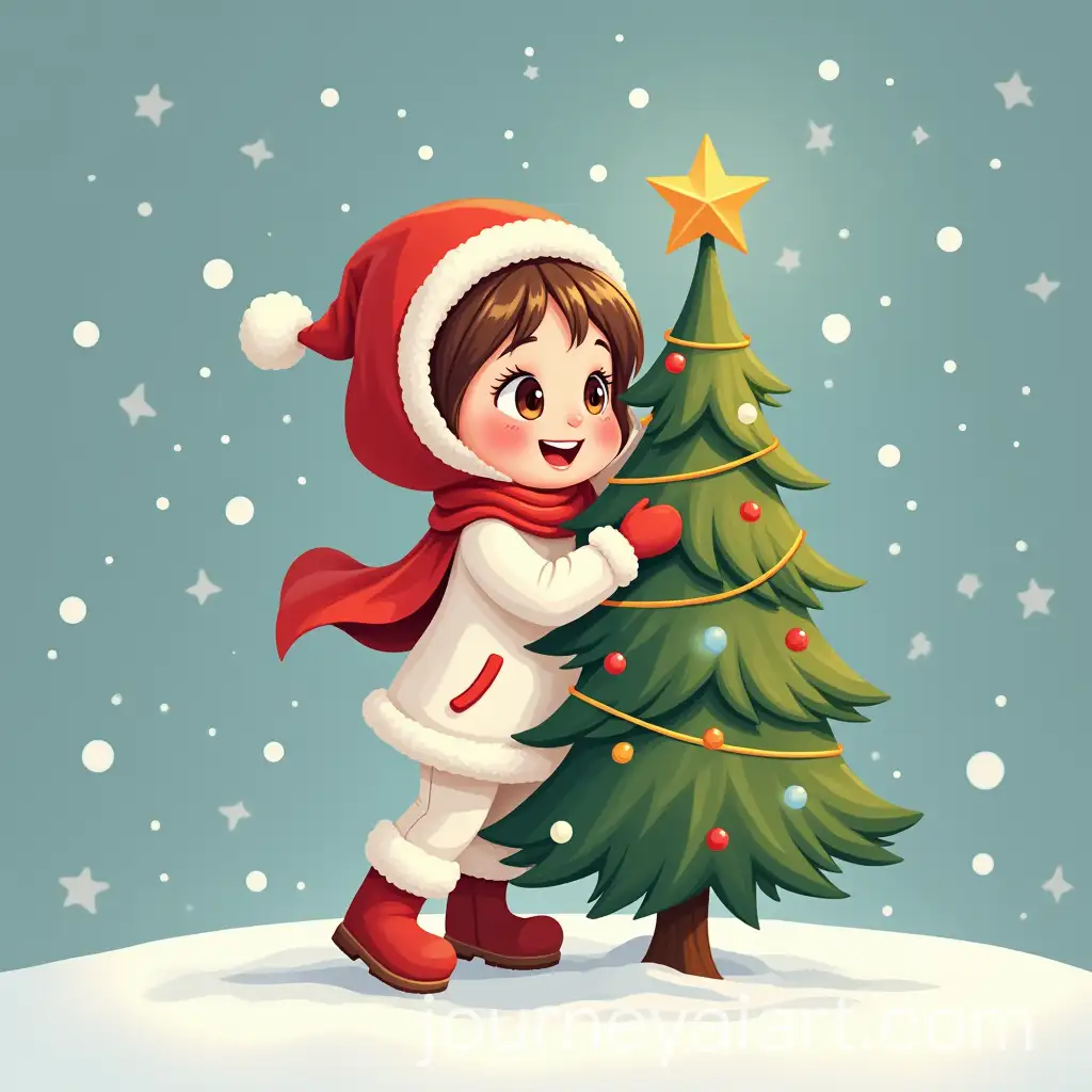 Happy-Girl-in-Red-Riding-Hood-Hugging-New-Year-Tree-in-Winter