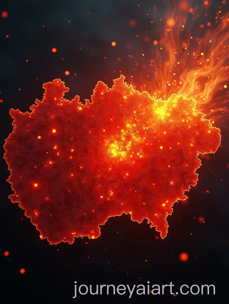 Slovakian-Republic-Map-on-Fire-and-Breaking-into-Pieces-with-Red-Color-Dominance