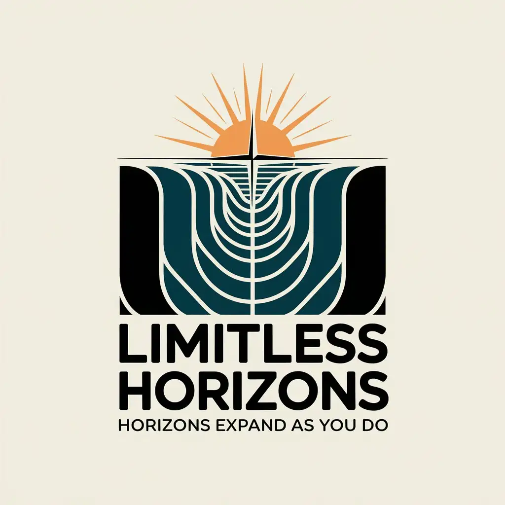 LOGO Design for Limitless Horizons Expanding Waves and Compass with Rising Sun Theme