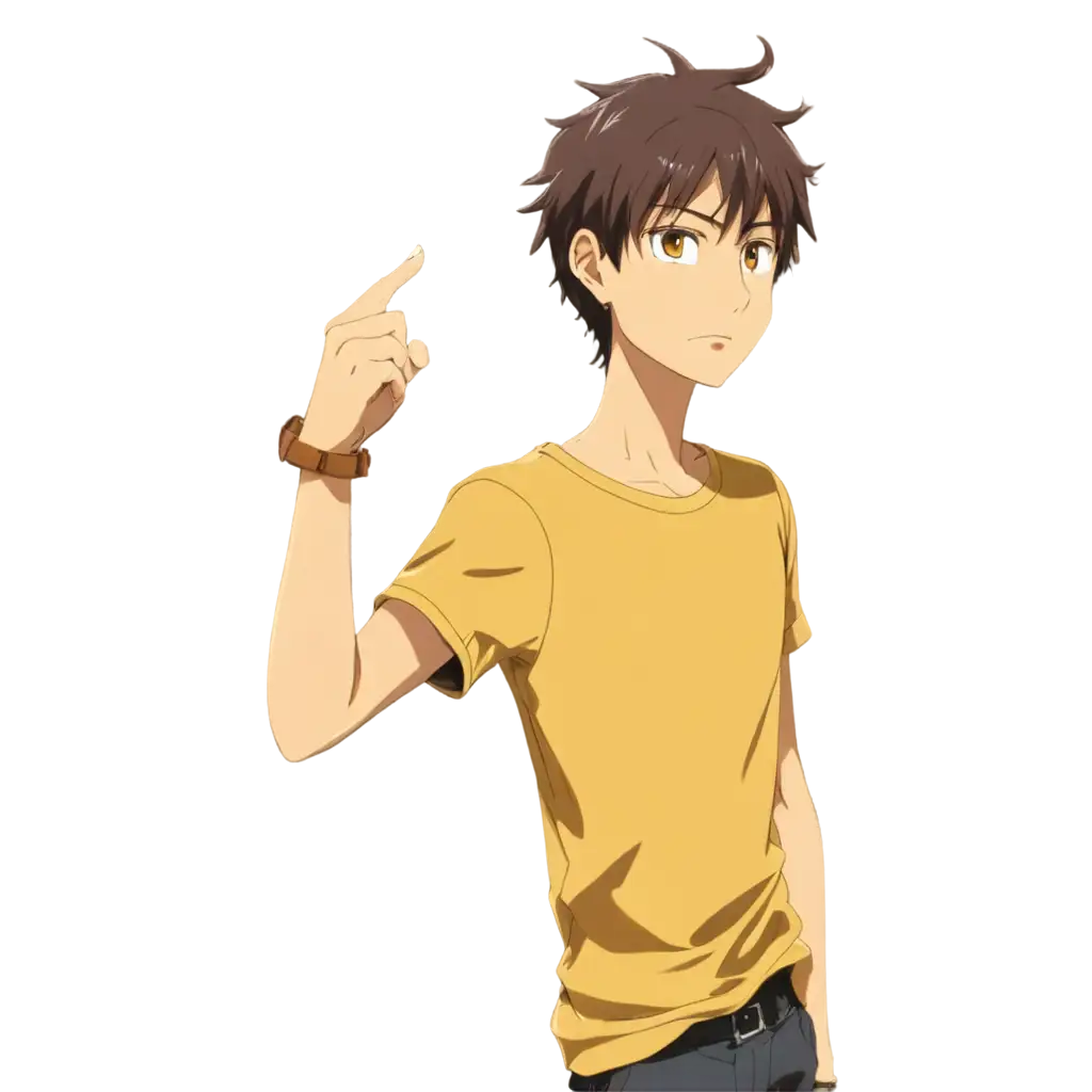 Male-Anime-Character-with-Yellow-Shirt-Brown-Eyes-Spiky-Hair-and-Tan-Skin-PNG-Image