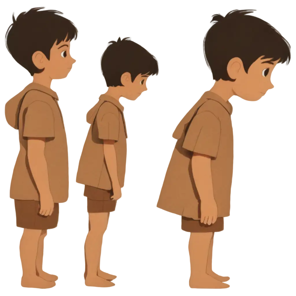 Cardboard-Film-Male-Child-Character-Looking-from-Right-and-Left-Profile-Full-Body-PNG-Image