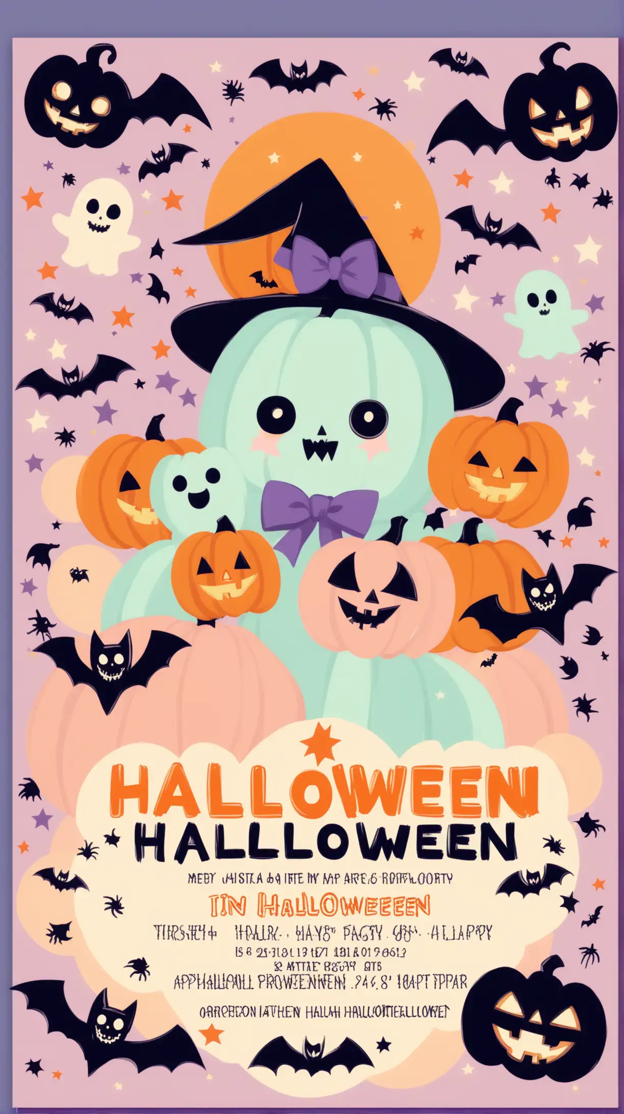 Pastel Retro Halloween Party Invitation with Cute Characters and Spooky Decor