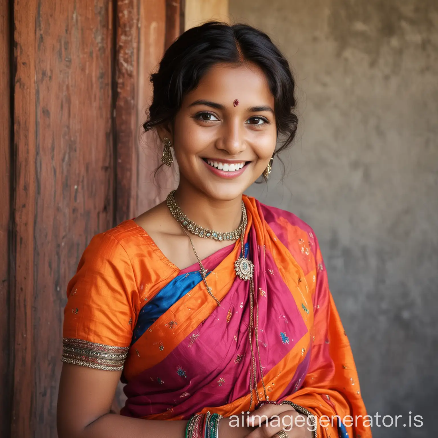 Smiling-Indian-Woman-in-Vibrant-Sari