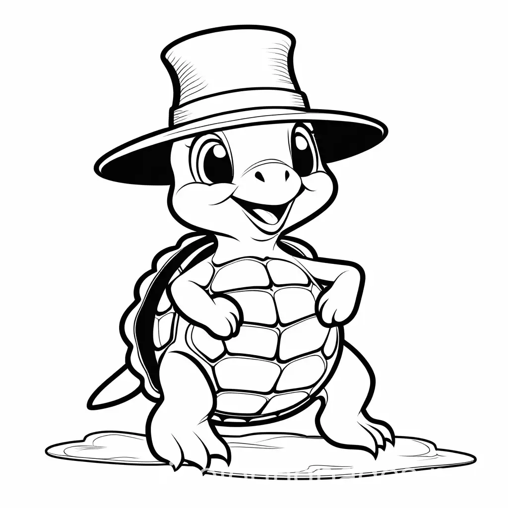 Friendly-Turtle-Coloring-Page-with-Pilgrim-Hat