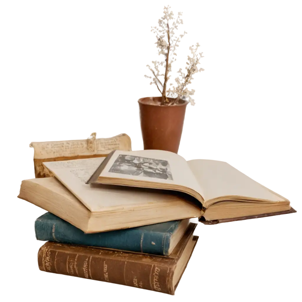 Table-with-Photo-Decoration-and-Old-Books-PNG-Image-for-Vintage-Aesthetic-Designs