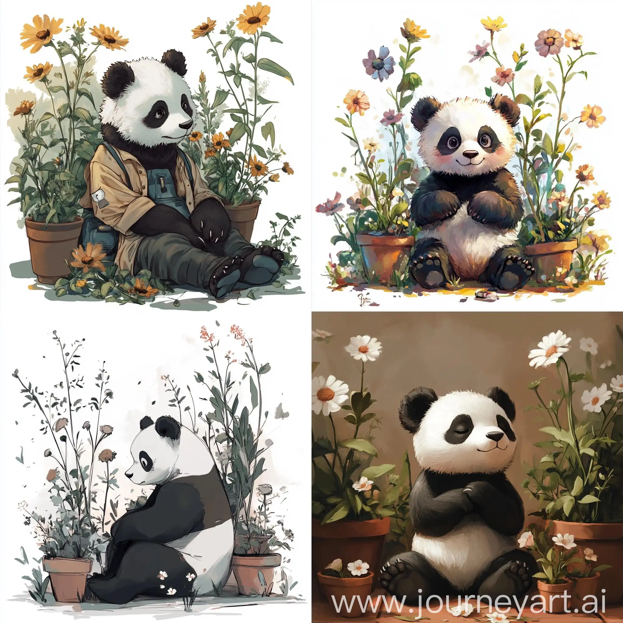 Panda-Zelyonka-Surrounded-by-Elegant-Potted-Flowers