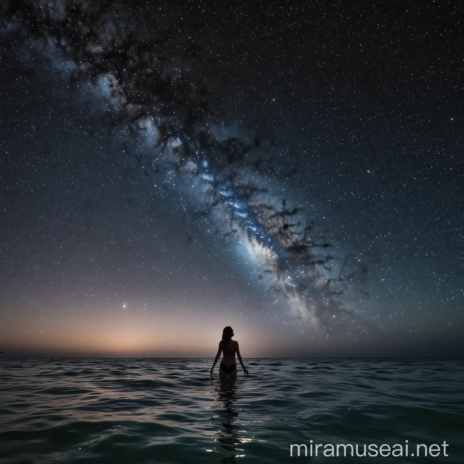 Swimming Under Starlit Galaxy Waters