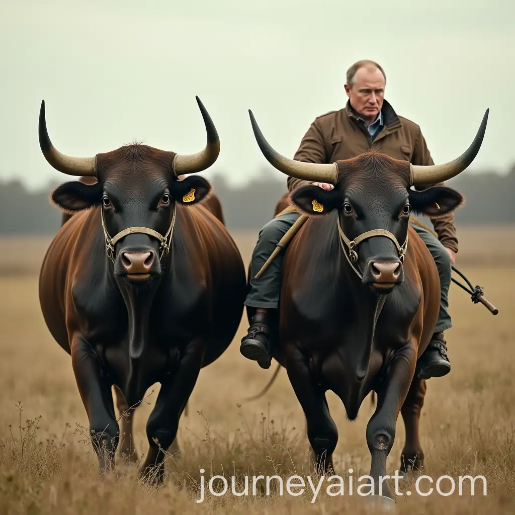 Donald-Trump-and-Elon-Musk-as-Bulls-Led-by-Vladimir-Putin-in-a-Field