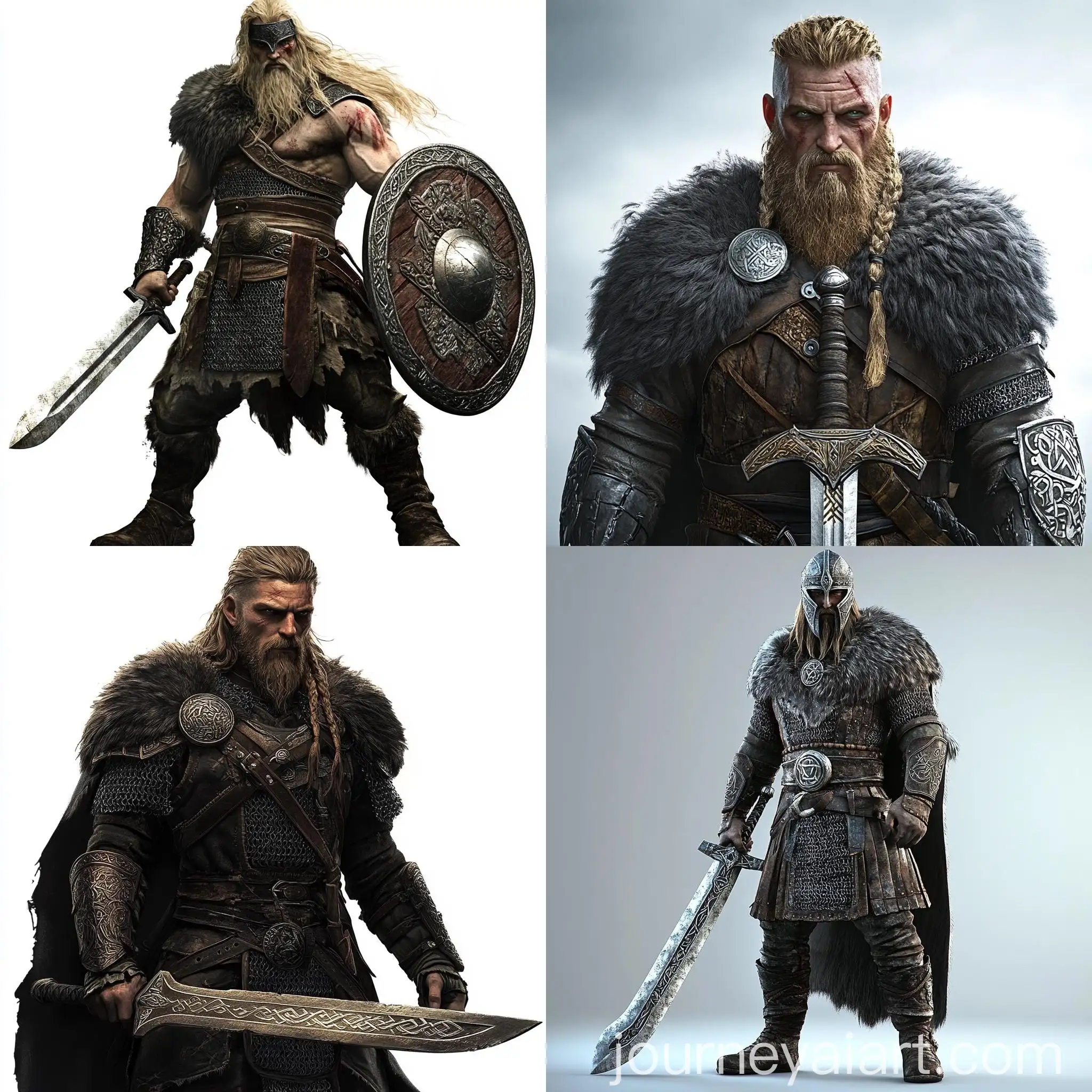Vibrant-Norse-Warrior-Wielding-a-ThreeLobed-Sword-in-a-Dynamic-Pose