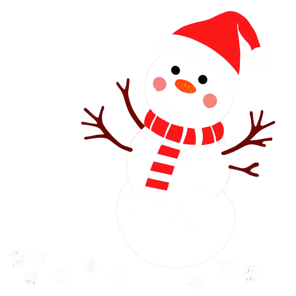 Cute-Snowman-PNG-with-Santa-Hat-and-Snowflakes-Printable-Coloring-Image-for-Kids