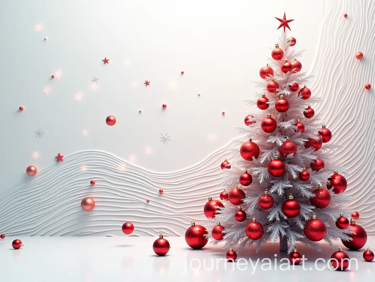 Silver-Christmas-Tree-with-Red-Sparkling-Balls-and-Abstract-Vector-Elements